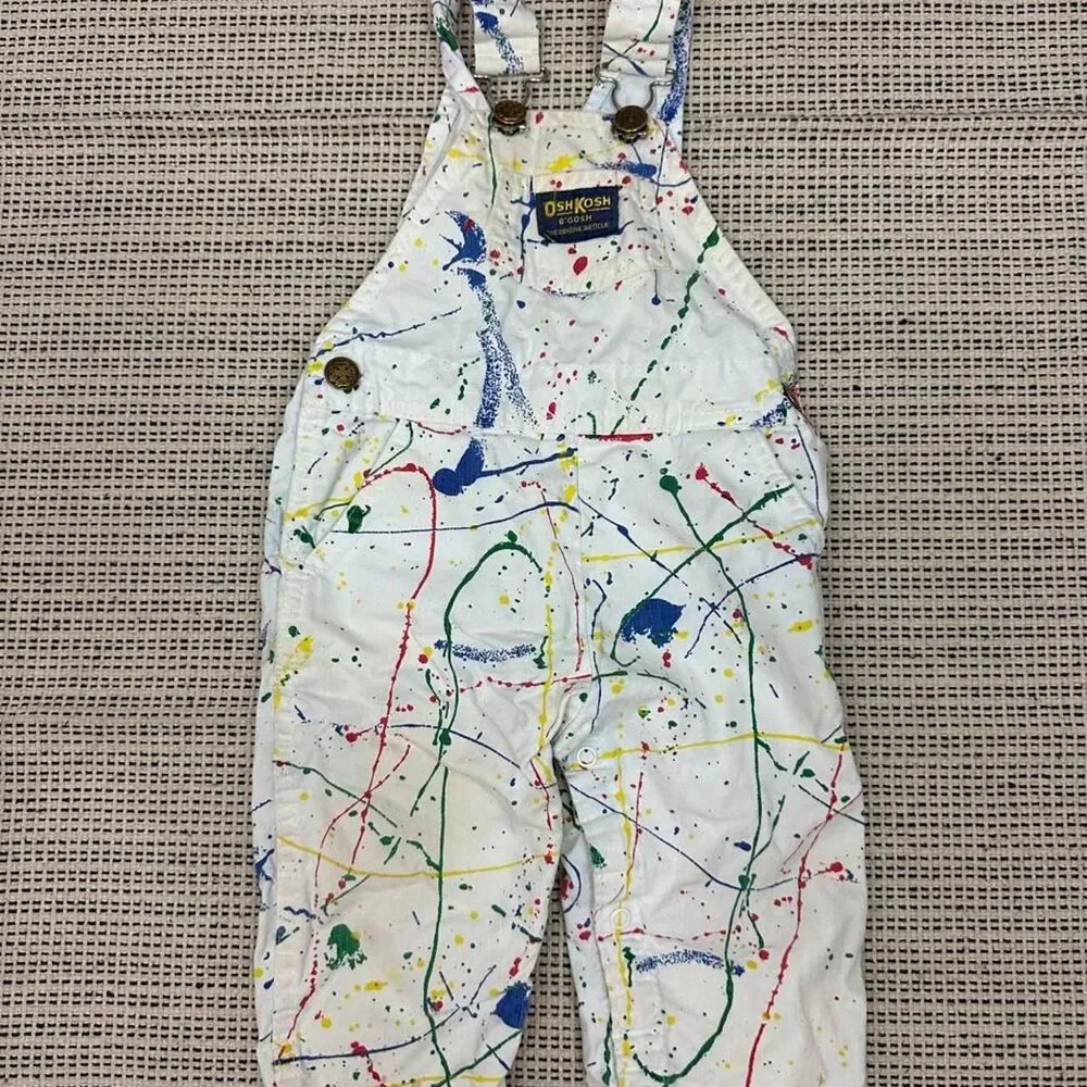 Vintage OshKosh Paint Splattered Overalls Size 18 Months Made in U.S.A.